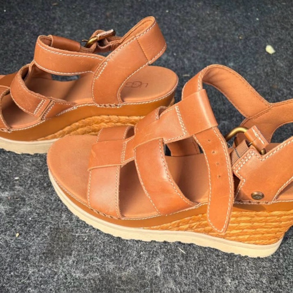 UGG Women's Abbott Brown Wedge Sandals - size 7